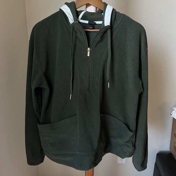 All In Motion Womens Large Jacket Solid Green 1/2 Zip Pullover Hooded Pockets - Picture 2 of 9